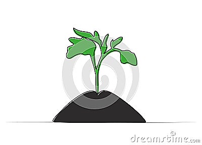 continuous drawing of a tomato sprout in the ground. Vector Illustration