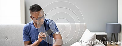 Continuous Glucose Blood Check Using Smartphone. Patient Stock Photo