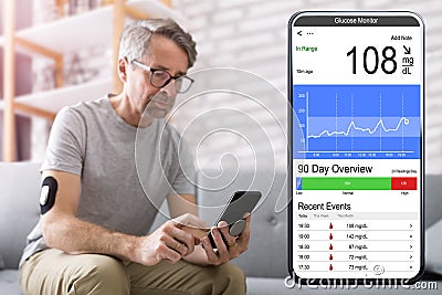 Continuous Glucose Monitor Blood Sugar Test Phone App Stock Photo