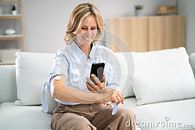 Continuous Glucose Monitor Blood Sugar Test Smart Phone Stock Photo