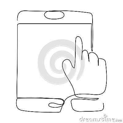continuous hand drawing on laptop with smartphone Creative workspace ideas and brainstorming thinkers Vector Illustration