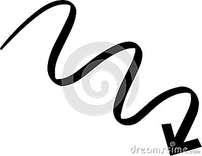 Continuous, hand drawn wavy arrow pointing downward, creating a dynamic and sketchy visual element with a bold, black Vector Illustration