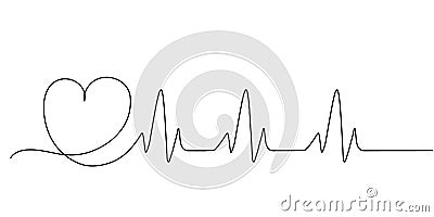 Continuous Heart Vector Illustration, One Line Art Love Symbol Vector Illustration