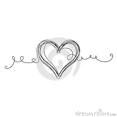 Continuous Heart Vector Illustration, One Line Art Love Symbol Vector Illustration