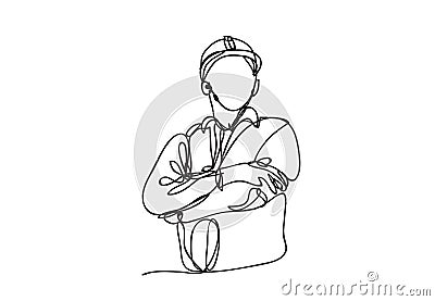 continuous line art , Civil engineer, Architects and worker, vector illustration Cartoon Illustration