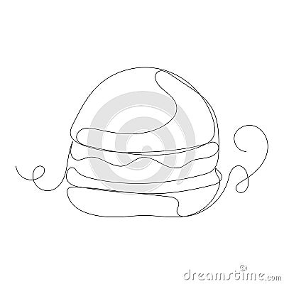 Continuous line art drawing of burger. Line simple cheeseburger vector illustration. Vector Illustration