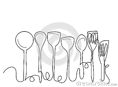 Continuous line art or One Line Drawing of plate, khife and fork. linear style and Hand drawn Vector illustrations Vector Illustration