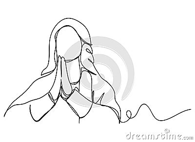 Continuous line art or One Line Drawing of Prayer Hand, linear style and Hand drawn Vector illustrations,outline ,cartoon doodle Vector Illustration