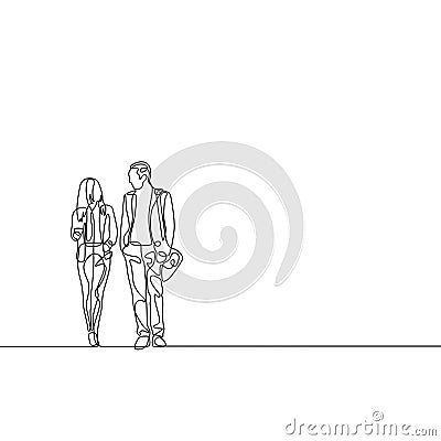 Continuous line Businessman and Businesswoman talking about business Vector Illustration