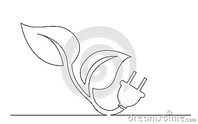 Continuous line concept sketch drawing of electical renewal energy plug as plant Vector Illustration