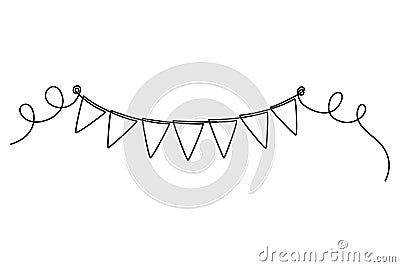 Continuous line drawing. Buntings garland. Vector Illustration