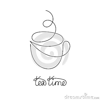 Continuous line cup of hot tea or coffee with steam Vector Illustration