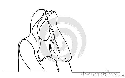 Continuous line drawing of addicted woman in despair Cartoon Illustration