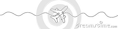 Continuous line drawing of airplane icon. Airplane continuous line icon Vector Illustration