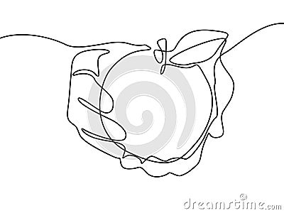 Continuous line drawing Apple in hand. Vector illustration. Vector Illustration