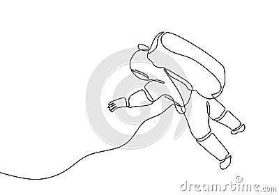 Continuous line drawing astronaut minimalist design on space travel one single hand drawn minimalism Vector Illustration