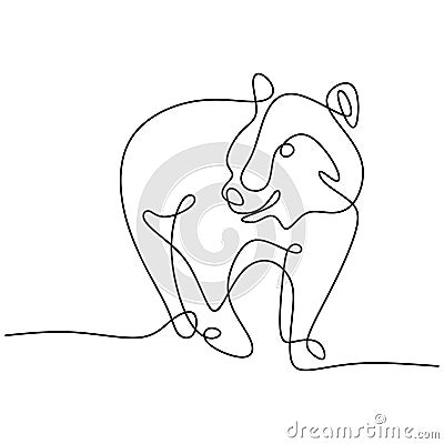 Continuous line drawing of bears. A giant bear walking forward in the jungle isolated on white background. Hand drawn single line Vector Illustration