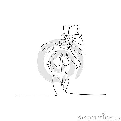 continuous line drawing of beautiful flower with butterfly. isolated sketch drawing of beautiful flower with butterfly line Vector Illustration