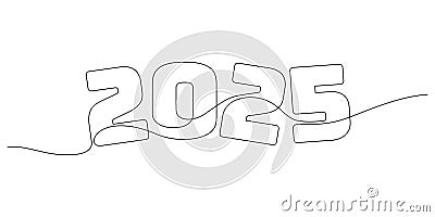 continuous line drawing 2025 beginning of the year thin line Vector Illustration