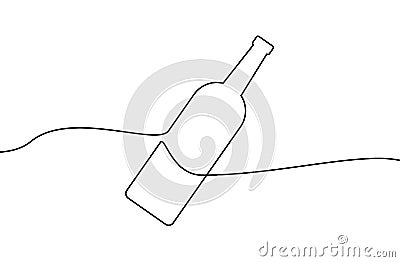 Continuous line drawing of bottle. Wine bottle linear icon. One line drawing. Wine bottle continuous line icon Vector Illustration