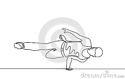 Continuous line drawing break dancer dancing sport theme isolated on white background minimalist design Cartoon Illustration