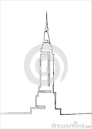 Continuous line drawing. Building Cityscape Line Art Silhouette. Single line sketch Empire State Building in New York City line Vector Illustration