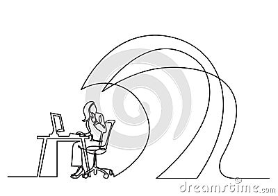 Continuous line drawing of business concept - office worker under waves of work Cartoon Illustration