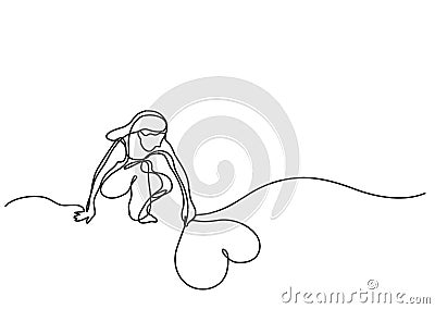 Continuous line drawing of business concept - woman drawing heart on sand Vector Illustration