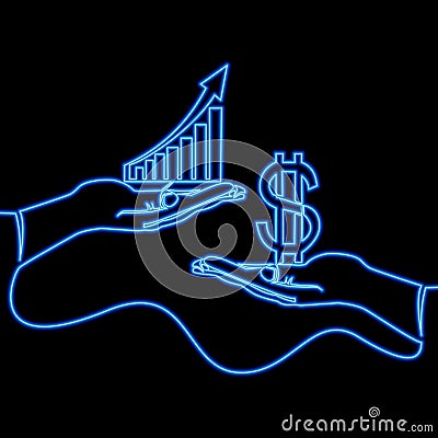 Continuous line drawing business financial deals neon concept Vector Illustration