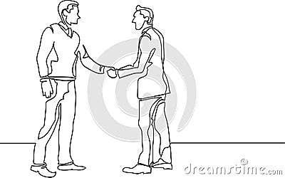 Continuous line drawing of business people meeting handshake Vector Illustration