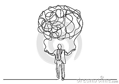 Continuous line drawing of business person creating cloud of senses Vector Illustration