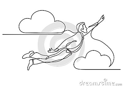 Continuous line drawing of business person - flying in the sky Vector Illustration