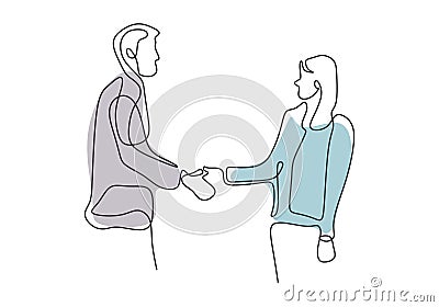 continuous line drawing of business persons shaking hands on mutual agreement Vector Illustration