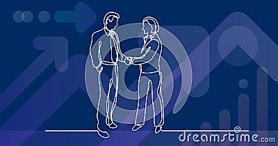 Continuous line drawing of business persons shaking hands Vector Illustration