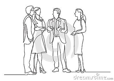 Continuous line drawing of business professionals standing meeting Vector Illustration