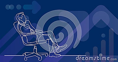 Continuous line drawing of business situation - man sitting in office chair thinking Vector Illustration