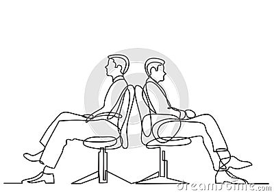 Continuous line drawing of business situation - two conflicting businessmen sitting Vector Illustration