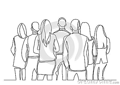 Continuous line drawing of business standing with their backs turned Vector Illustration