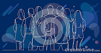 Continuous line drawing of business standing with their backs turned Vector Illustration