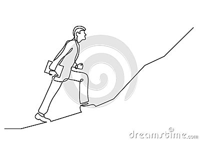 Continuous line drawing of businessman climbing on steep scoop Vector Illustration