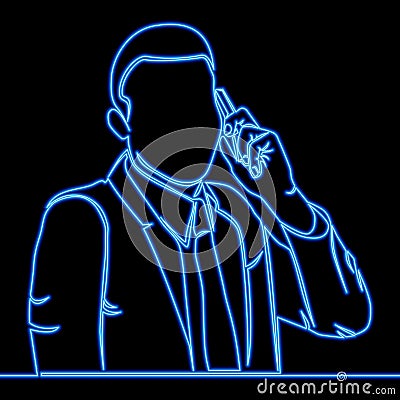 Continuous line drawing Businessman Smart Phone Talk Chat Communication icon neon glow vector illustration concept Vector Illustration