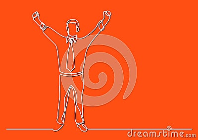 Continuous line drawing of cheering happy businessman Vector Illustration