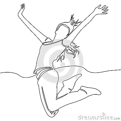 Continuous line drawing of cheering jumping woman Vector Illustration