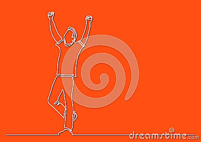 Continuous line drawing of cheering man holding fists Vector Illustration