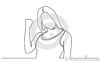 Continuous line drawing of cheering man holding fists. Happy young man celebrating success one line drawing. Vector illustration Stock Photo