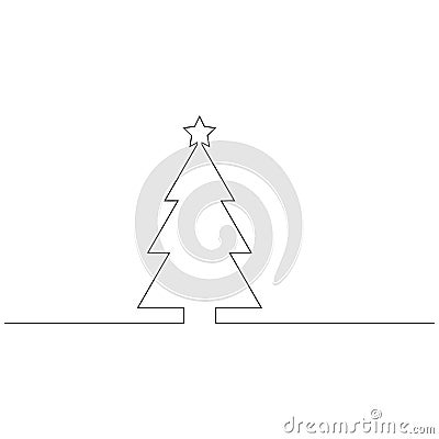 Continuous line drawing of christmas tree, Black and white vector minimalistic linear illustration made of one line Vector Illustration