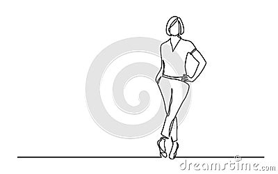 Continuous line drawing of confident woman posing standing Cartoon Illustration