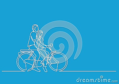 Continuous line drawing of couple riding on bicycle Vector Illustration