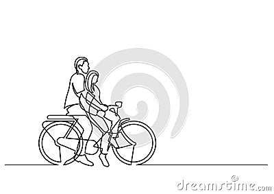 Continuous line drawing of couple riding on bicycle Vector Illustration