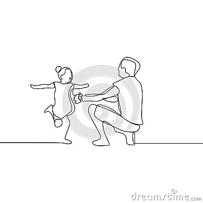 Continuous line drawing of cute daughter and his father. Family time concept minimalism style Vector Illustration